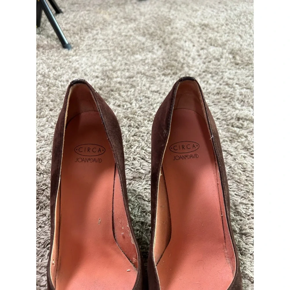 VTG Circa Joan & David Brown Suede Croc Embossed Pointed Toe Pumps Heels 8